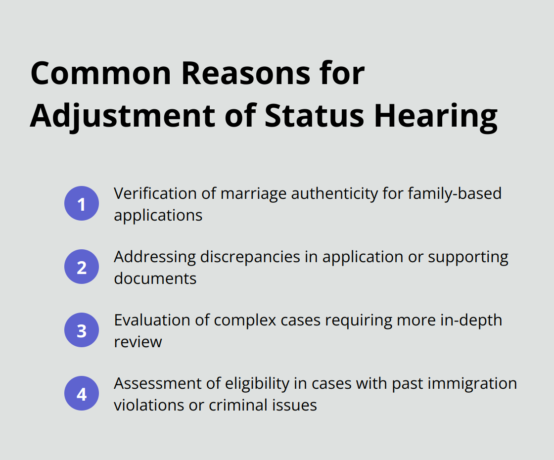 List of four common reasons why USCIS schedules adjustment of status hearings