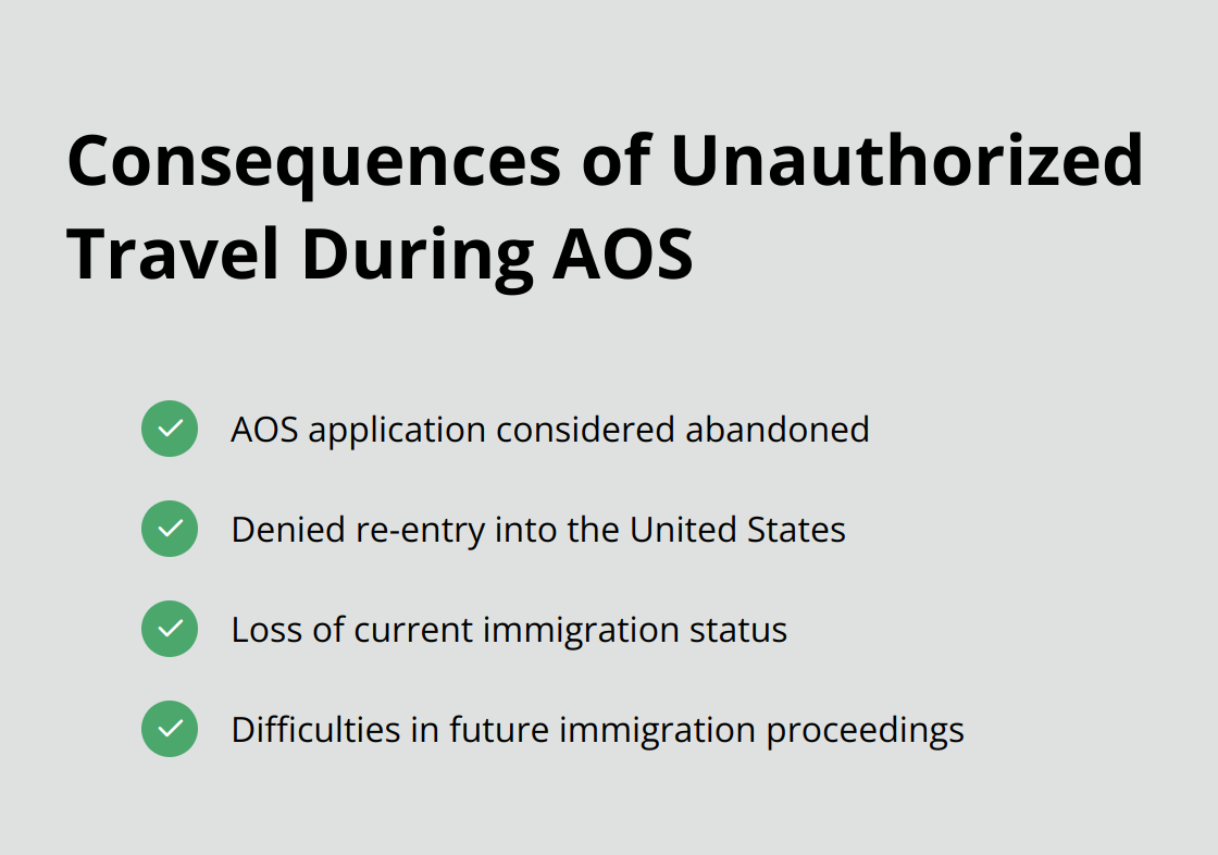A chart listing 4 consequences of unauthorized travel while Adjustment of Status is pending