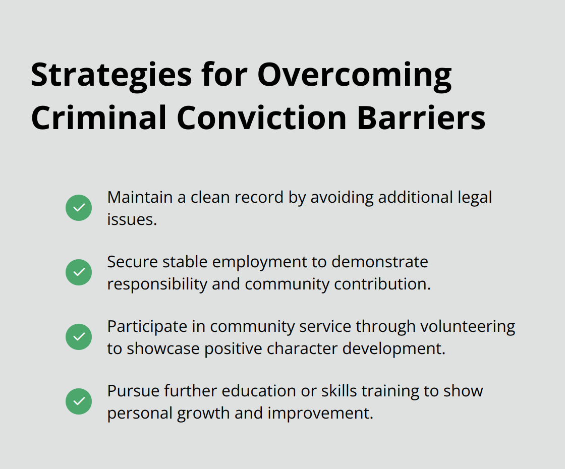 Checkmark list of four strategies for leveraging time and rehabilitation after a conviction - naturalization and criminal convictions