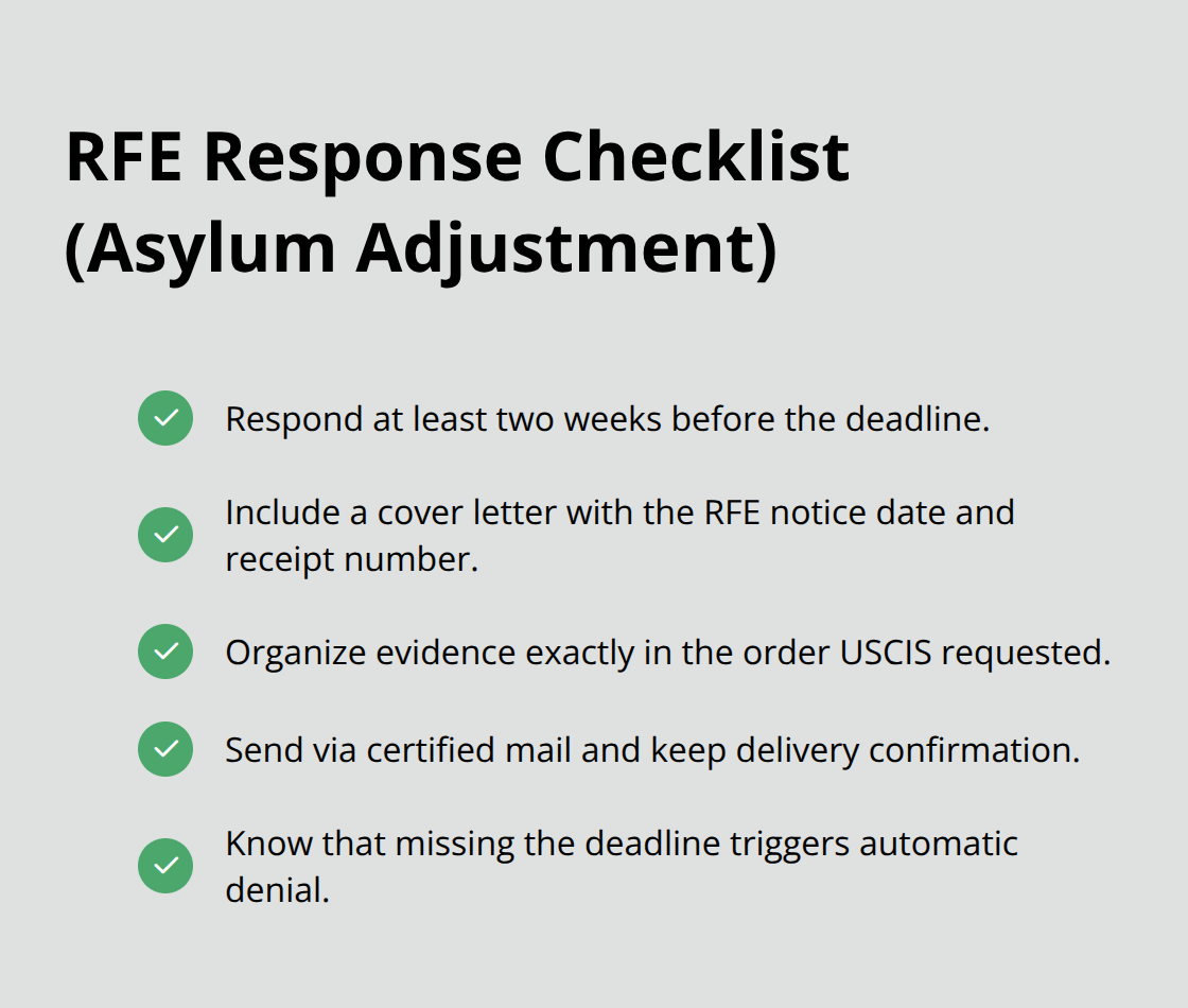 Checklist of steps to respond to a USCIS Request for Evidence on an asylum adjustment case - pending asylum adjustment of status