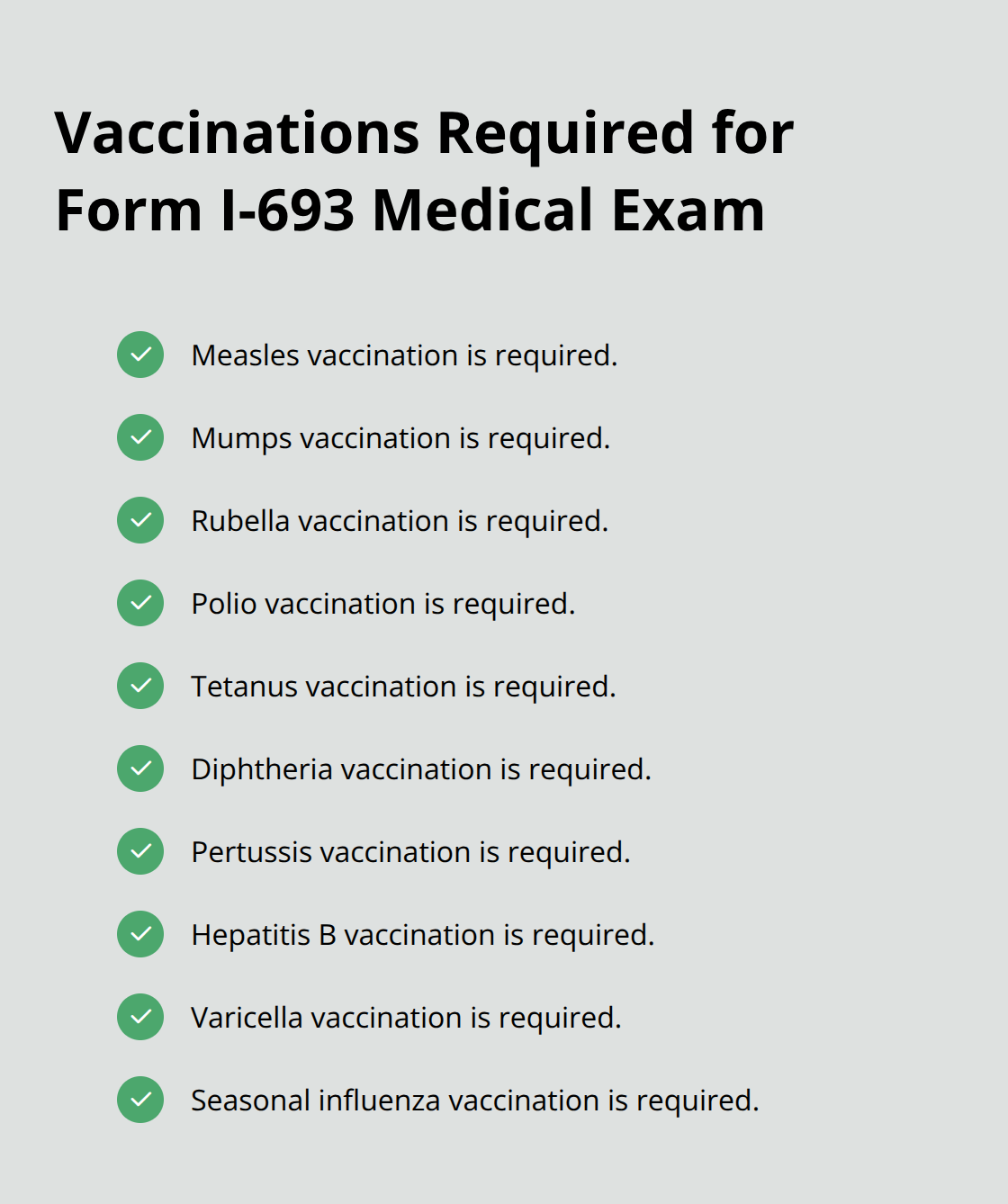 Checklist of core USCIS vaccination requirements for the green card medical - family-based adjustment of status