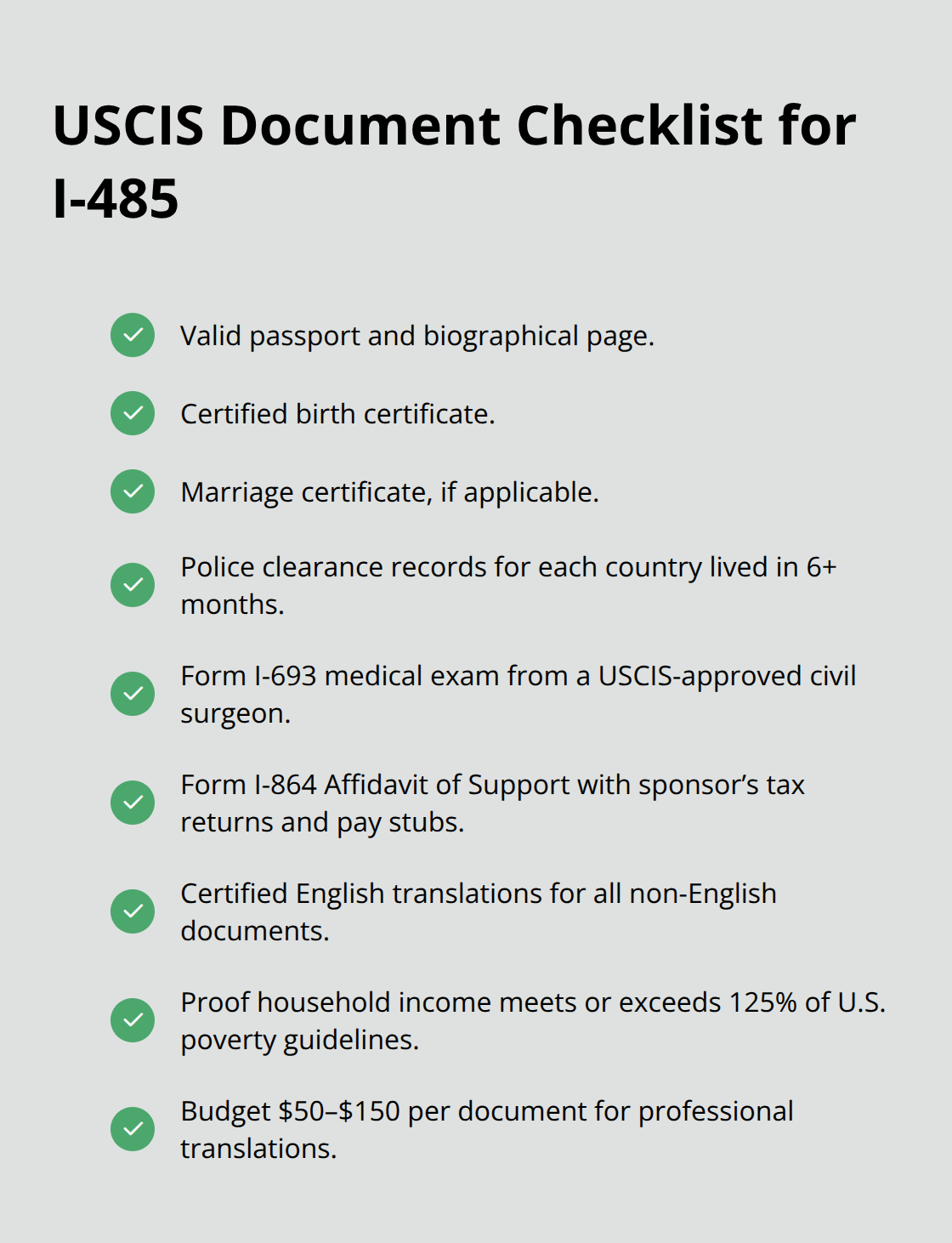 Checklist of key documents and requirements for an I-485 adjustment of status filing. - arriving aliens and adjustment of status