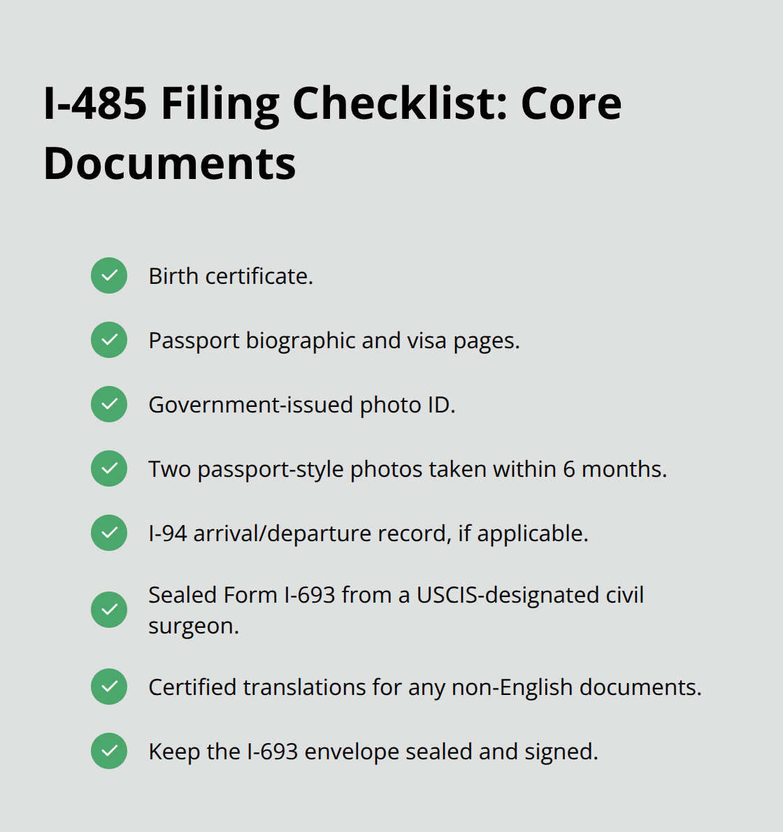Checklist of essential documents to include with Form I-485 - pending adjustment of status under section 245 of the act