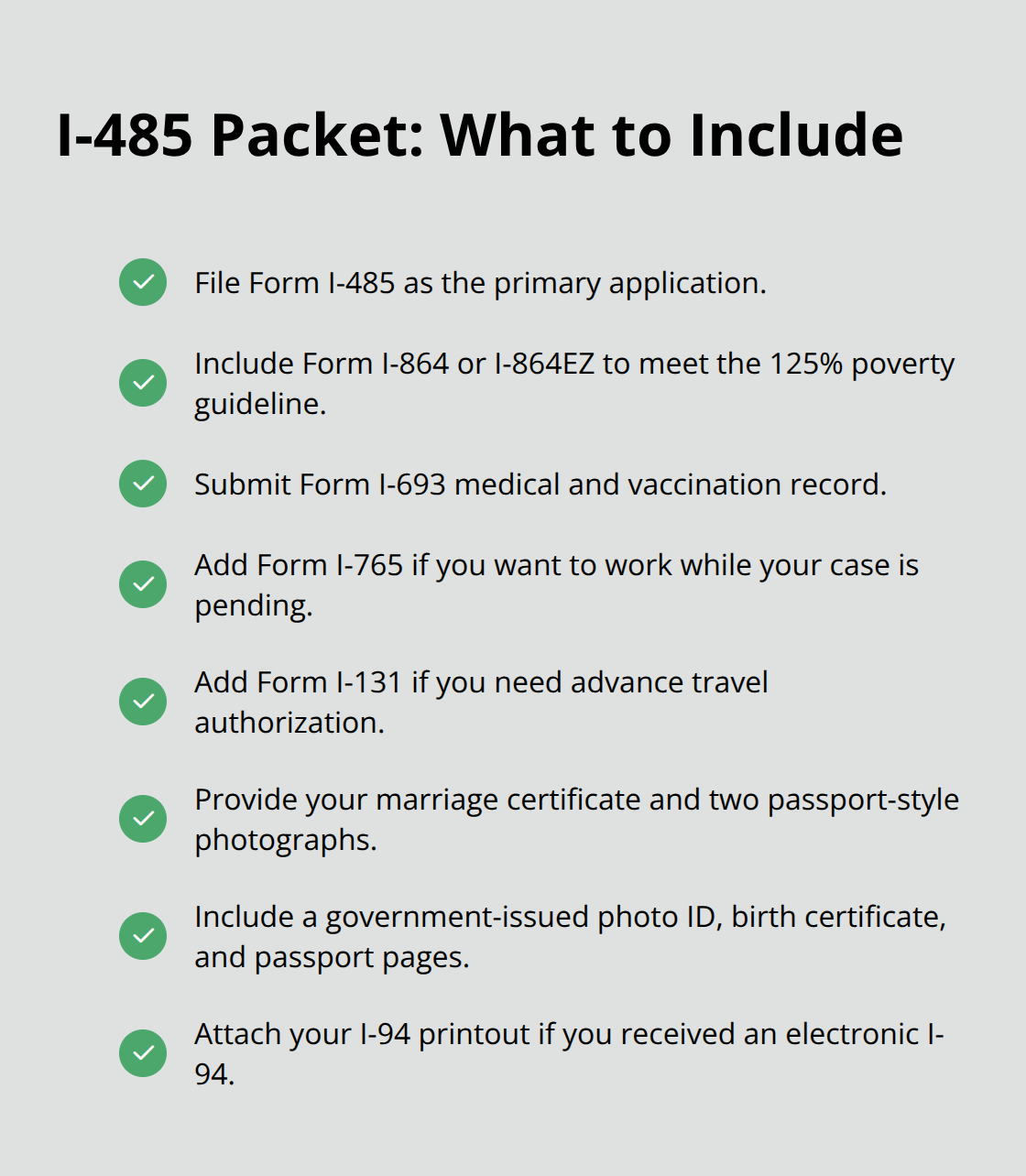 Checklist of required forms and civil documents for a K1 adjustment of status submission in the United States. - adjustment of status checklist k1