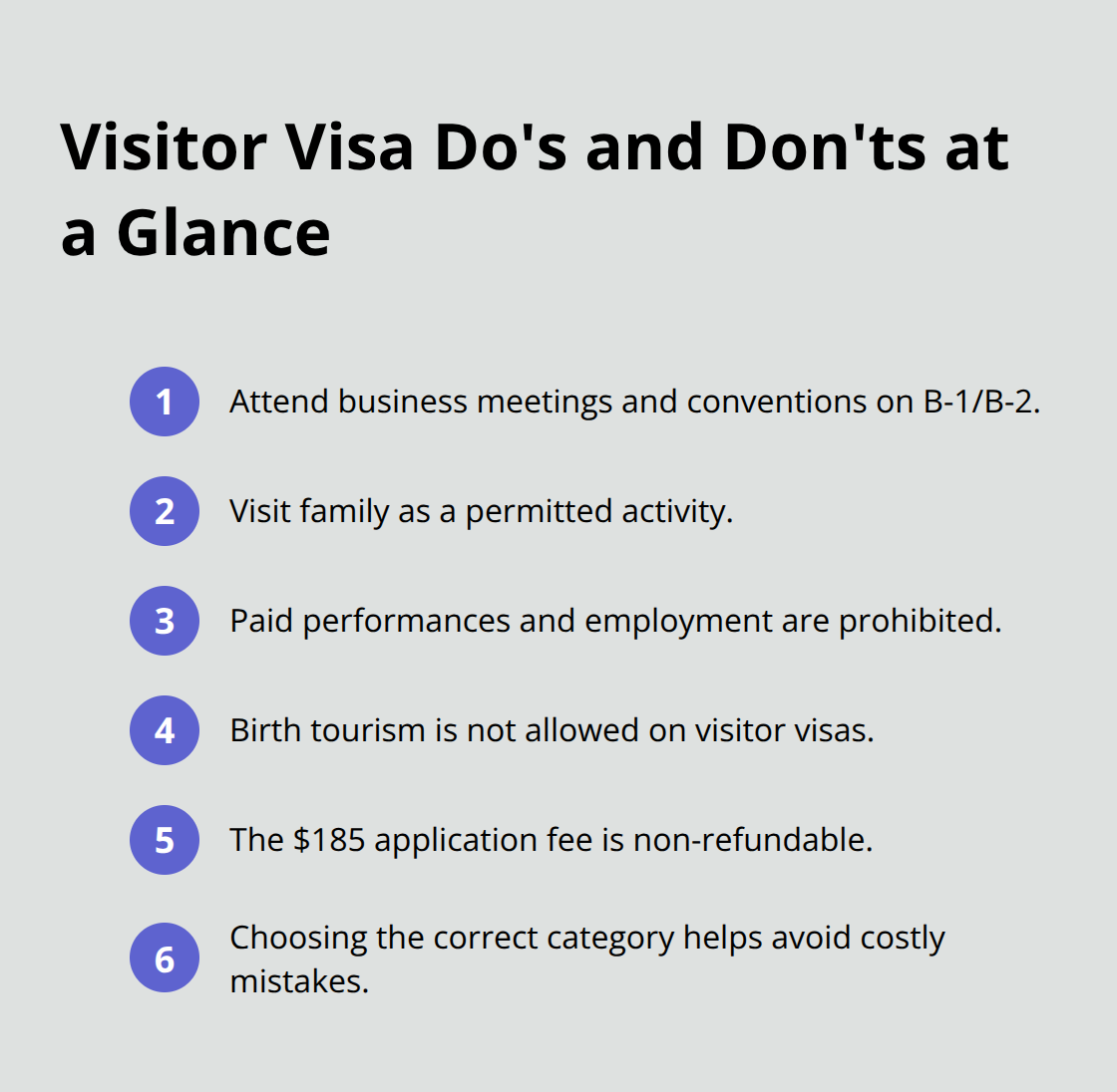 Key permitted and prohibited activities for B-1/B-2 visitor visas and fee reminder - Massachusetts consulate help