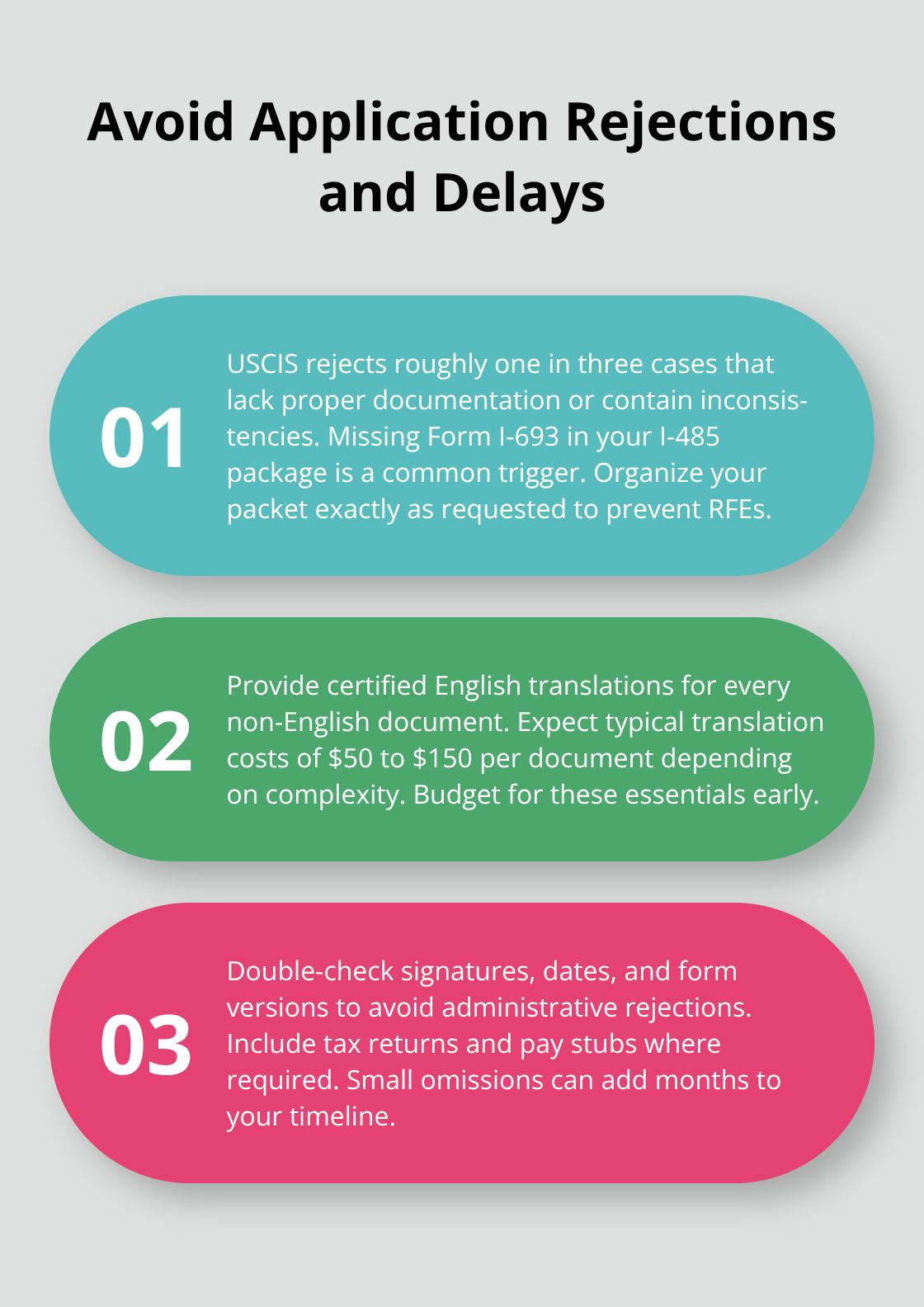 Three practical ways to prevent U.S. green card application rejections and slowdowns.