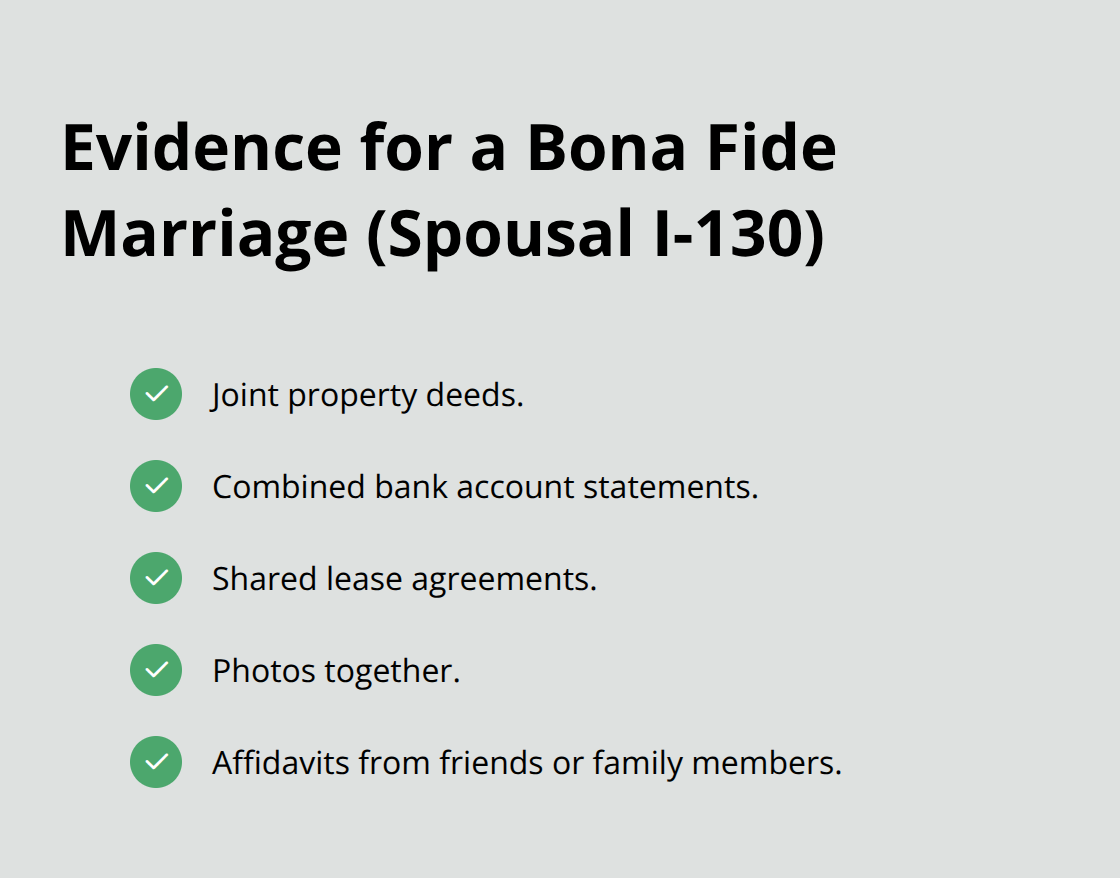 Checklist of documents that demonstrate a bona fide spousal relationship for USCIS
