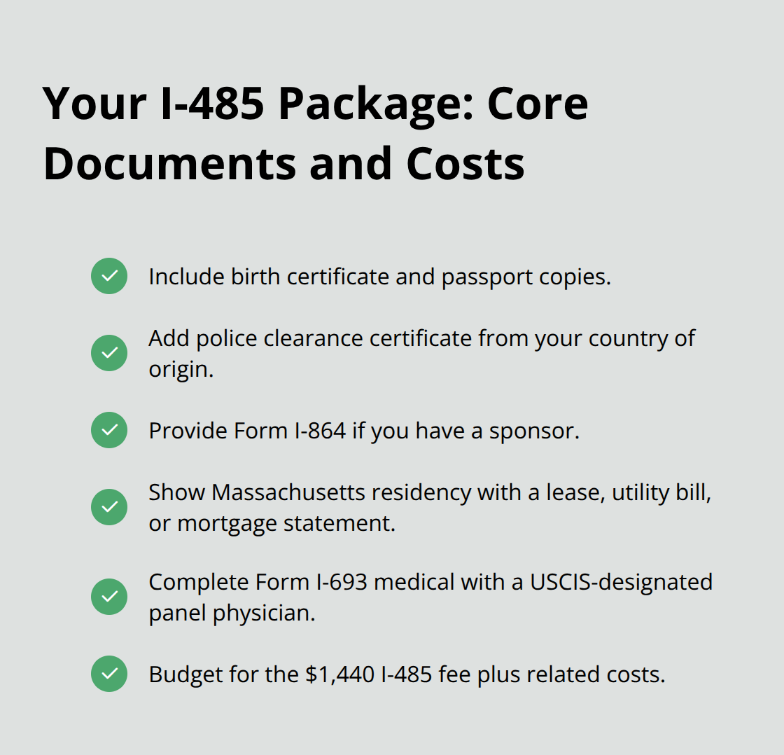 Checklist of required I-485 documents and key fee for Massachusetts filers - Adjustment process Brockton MA