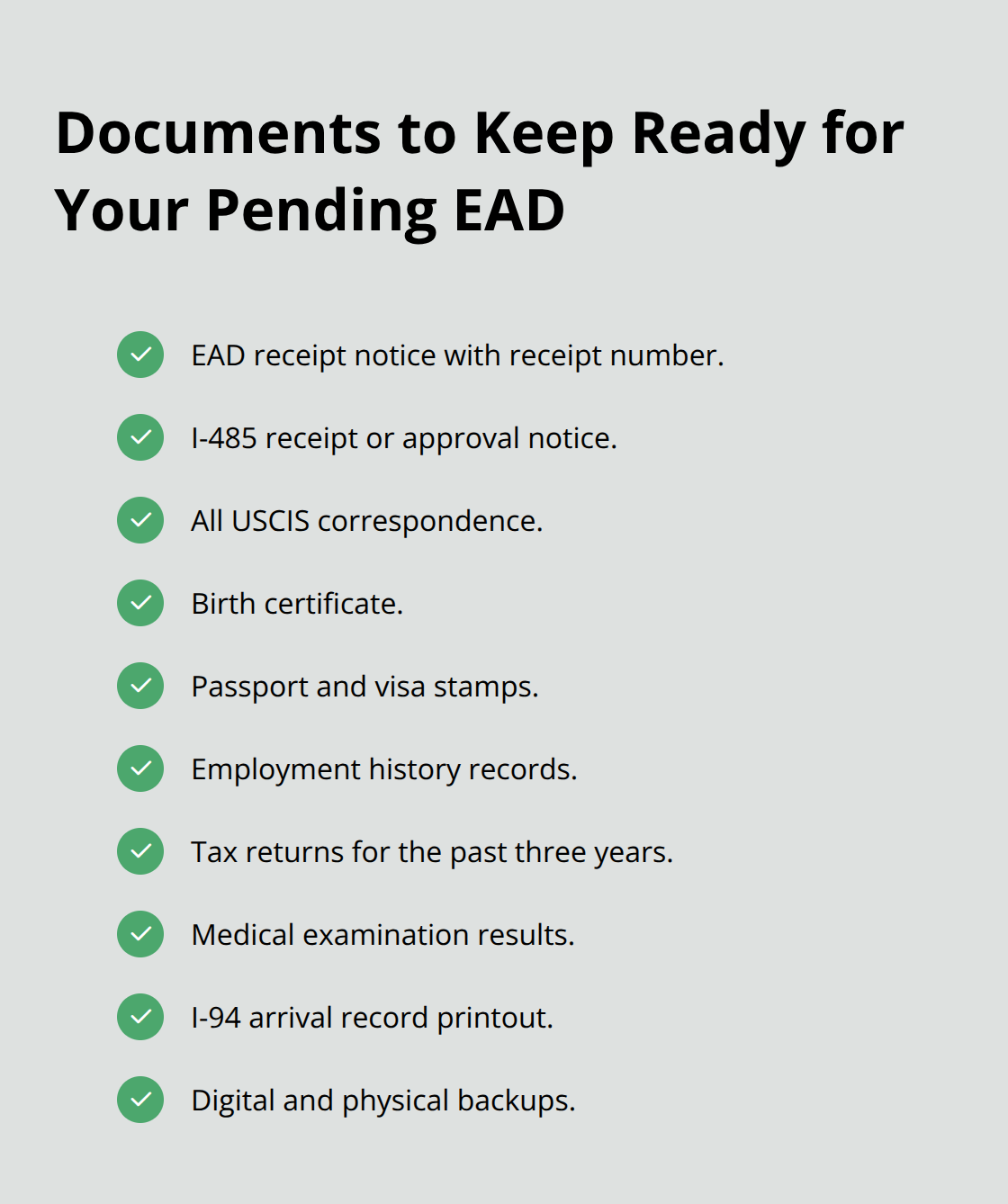 Checklist of records to organize for faster USCIS responses during a pending EAD - EAD work permit pending