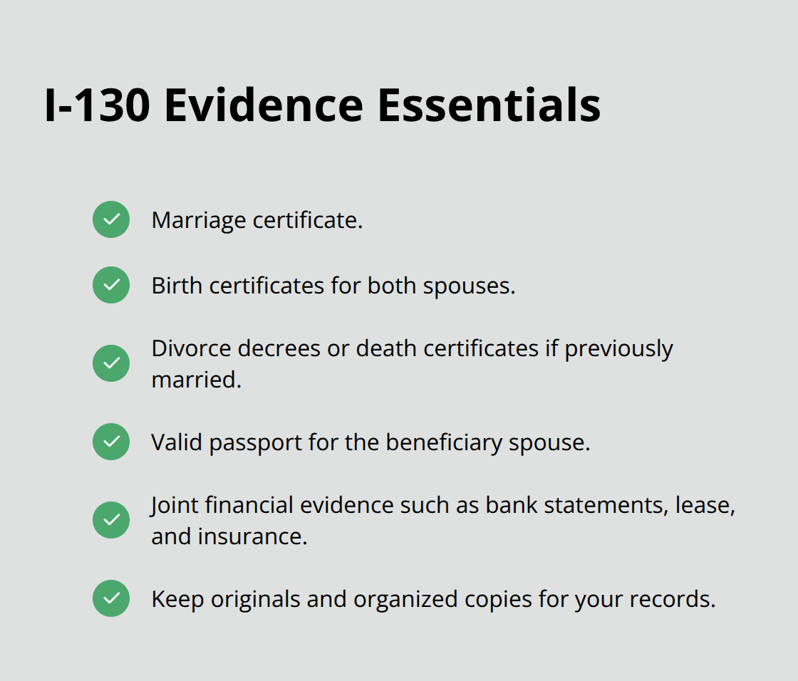 Checklist of key documents to strengthen an I-130 spousal petition - Spouse green card processing