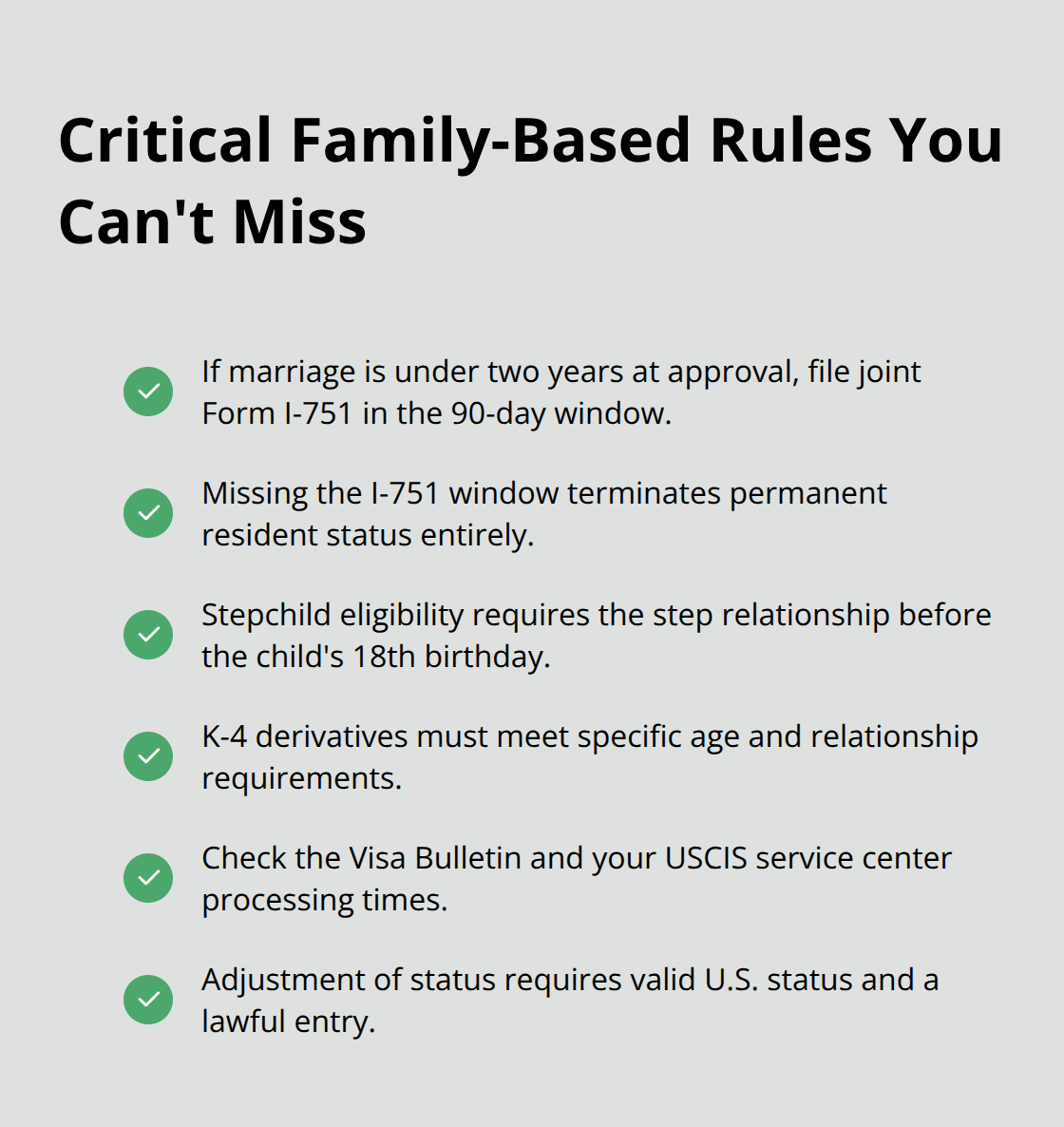 Key eligibility and deadline rules families often overlook in U.S. immigration - family based green cards