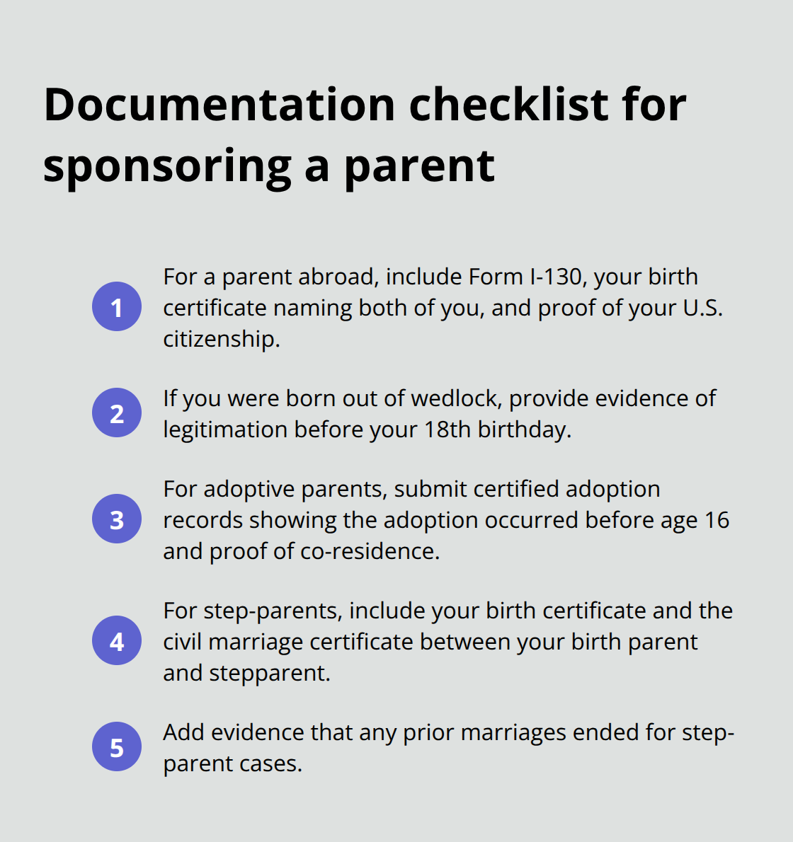 Key documents required for I-130 parent cases in the United States