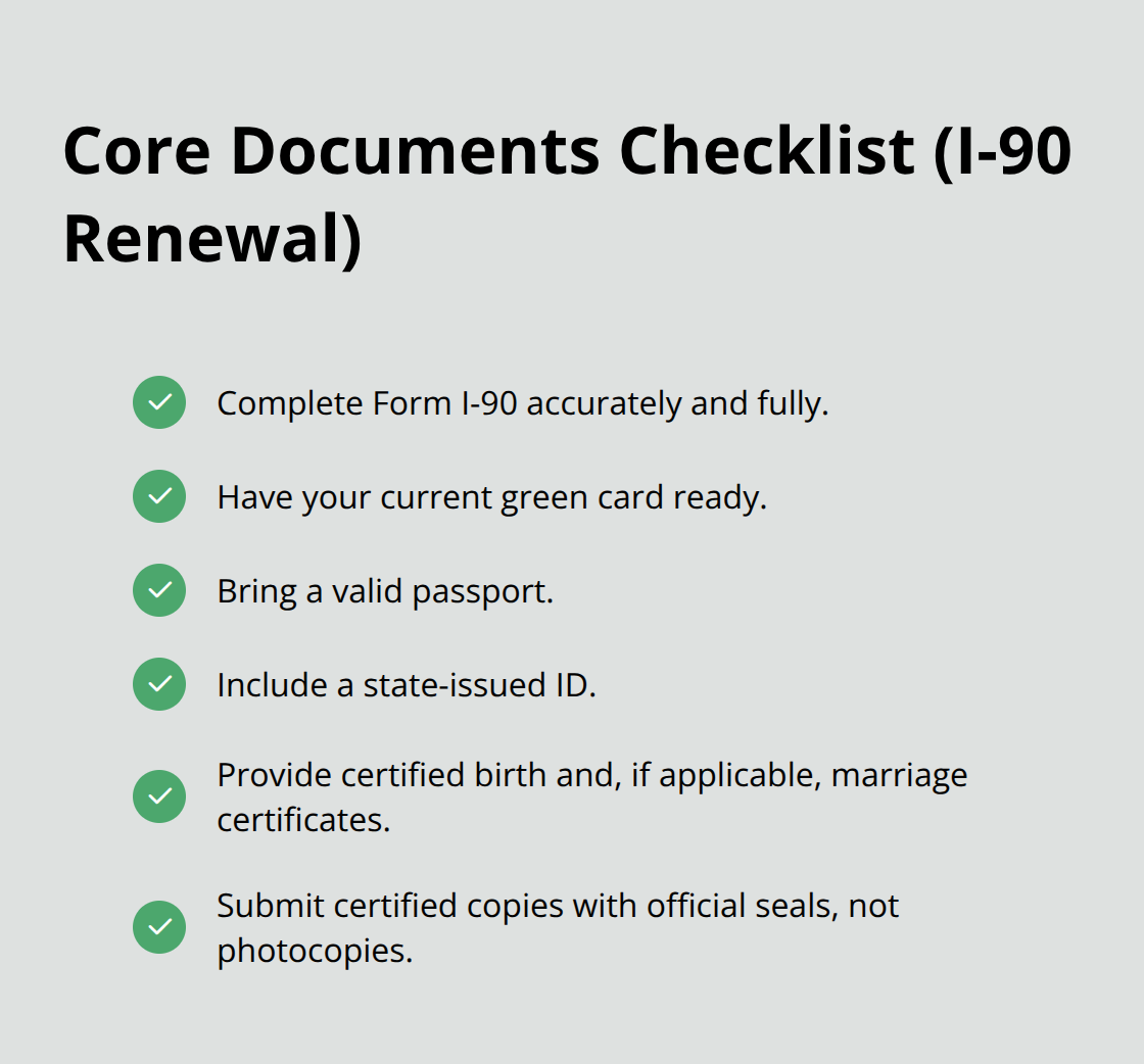 Checklist of required documents to renew a green card with Form I-90 - green card renewal requirements